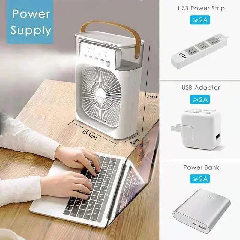 3 In 1 Portable Humidifier Fan Mini Air Conditioners USB Mini fan LED Night Light Water Mist Fun Air Cooler Humidifie For Home - Okayhai