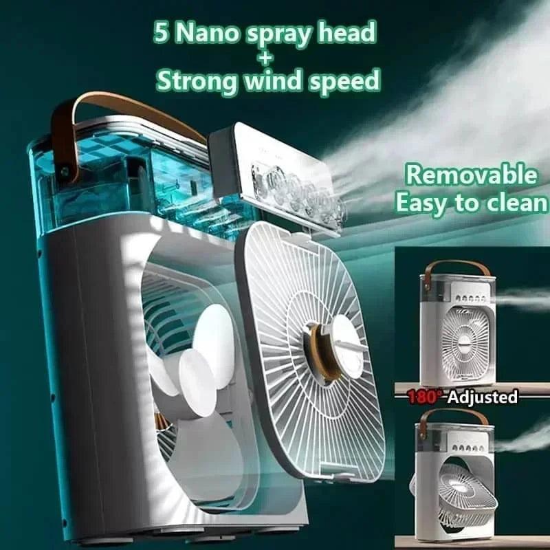 3 In 1 Portable Humidifier Fan Mini Air Conditioners USB Mini fan LED Night Light Water Mist Fun Air Cooler Humidifie For Home - Okayhai