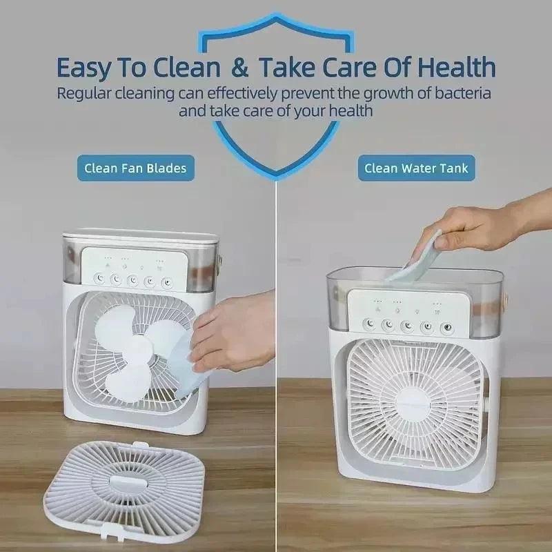3 In 1 Portable Humidifier Fan Mini Air Conditioners USB Mini fan LED Night Light Water Mist Fun Air Cooler Humidifie For Home - Okayhai