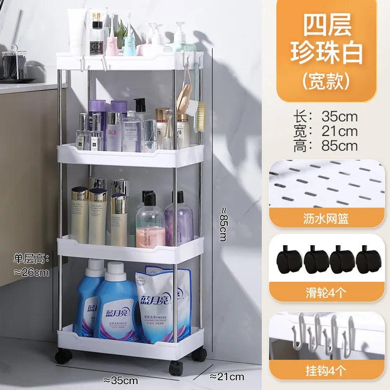 3/4 Layer Rolling Utility Cart, Bathroom Storage Rack With Wheels,Bathroom Storage Organizer, Multi - purpose Utility Cart - Okayhai