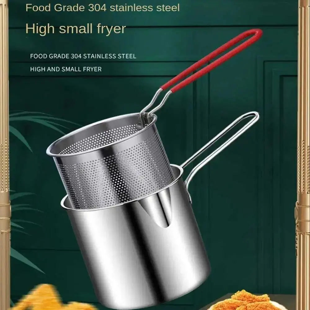 Deep Frying Pot 304 Stainless Steel Kitchen Fryer With Strainer Tempura Fryer Pan - Okayhai