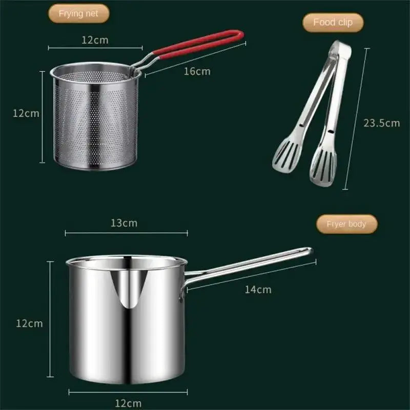 Deep Frying Pot 304 Stainless Steel Kitchen Fryer With Strainer Tempura Fryer Pan - Okayhai