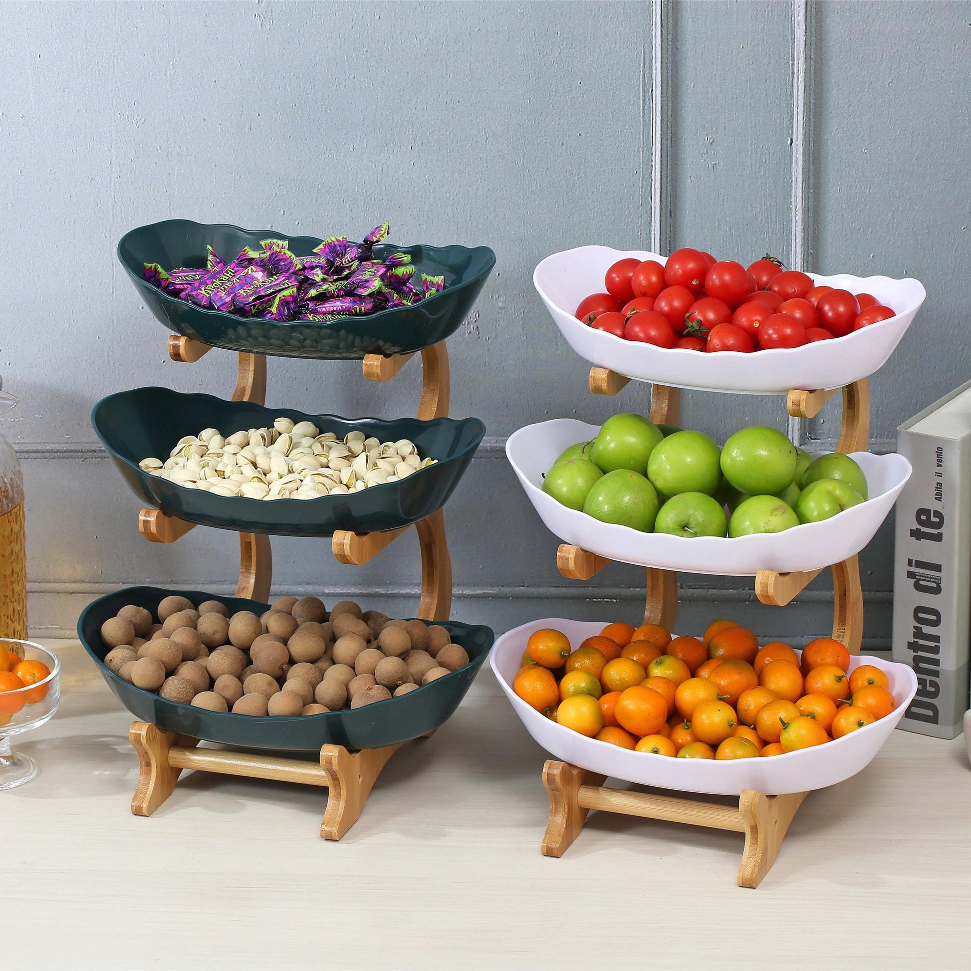 2/3 Layer Fruit Plate Home Living Room Plastic Snack Dish Creative Modern Dried Fruit Basket Candy Dish Cake Stand Salad Bowl - Okayhai