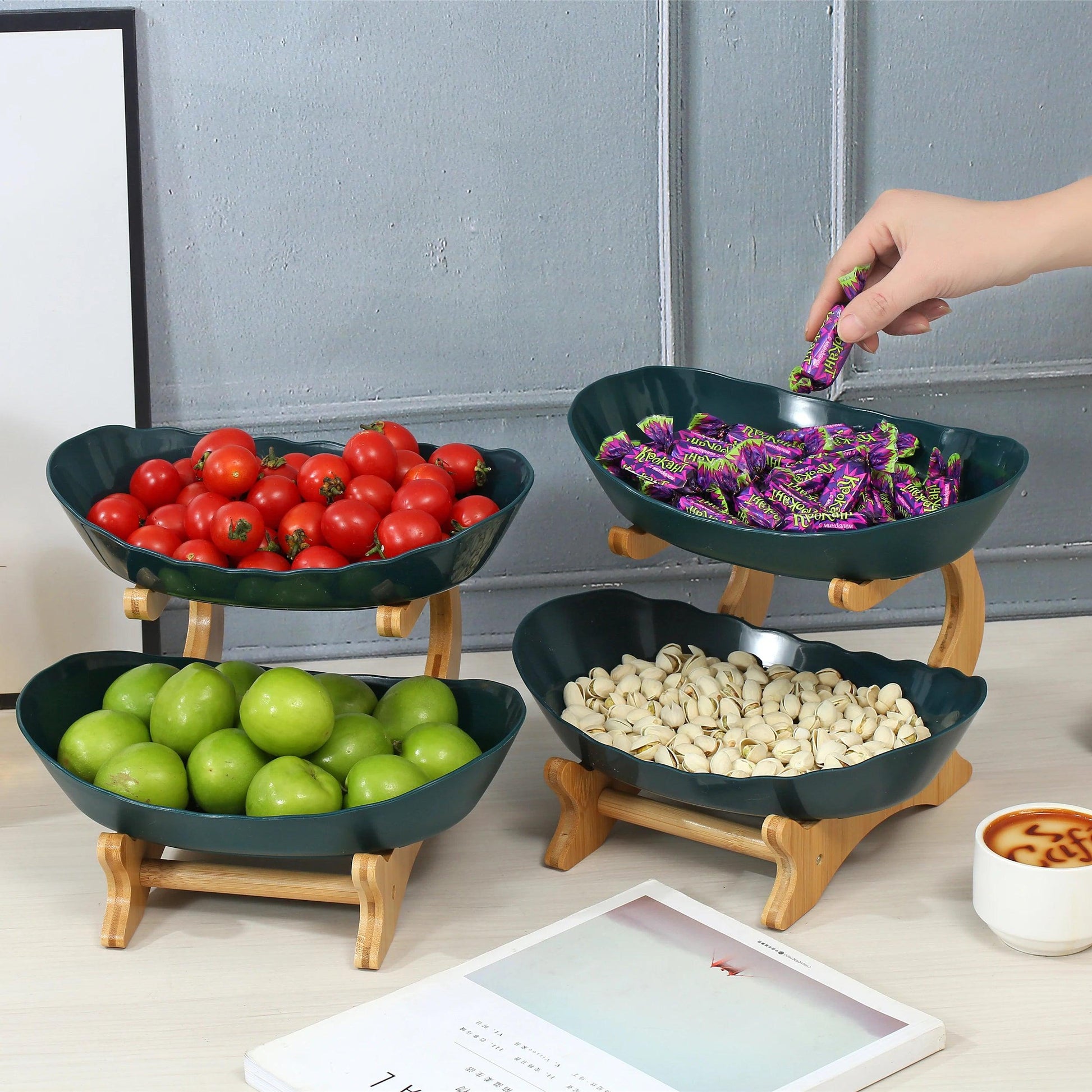 2/3 Layer Fruit Plate Home Living Room Plastic Snack Dish Creative Modern Dried Fruit Basket Candy Dish Cake Stand Salad Bowl - Okayhai