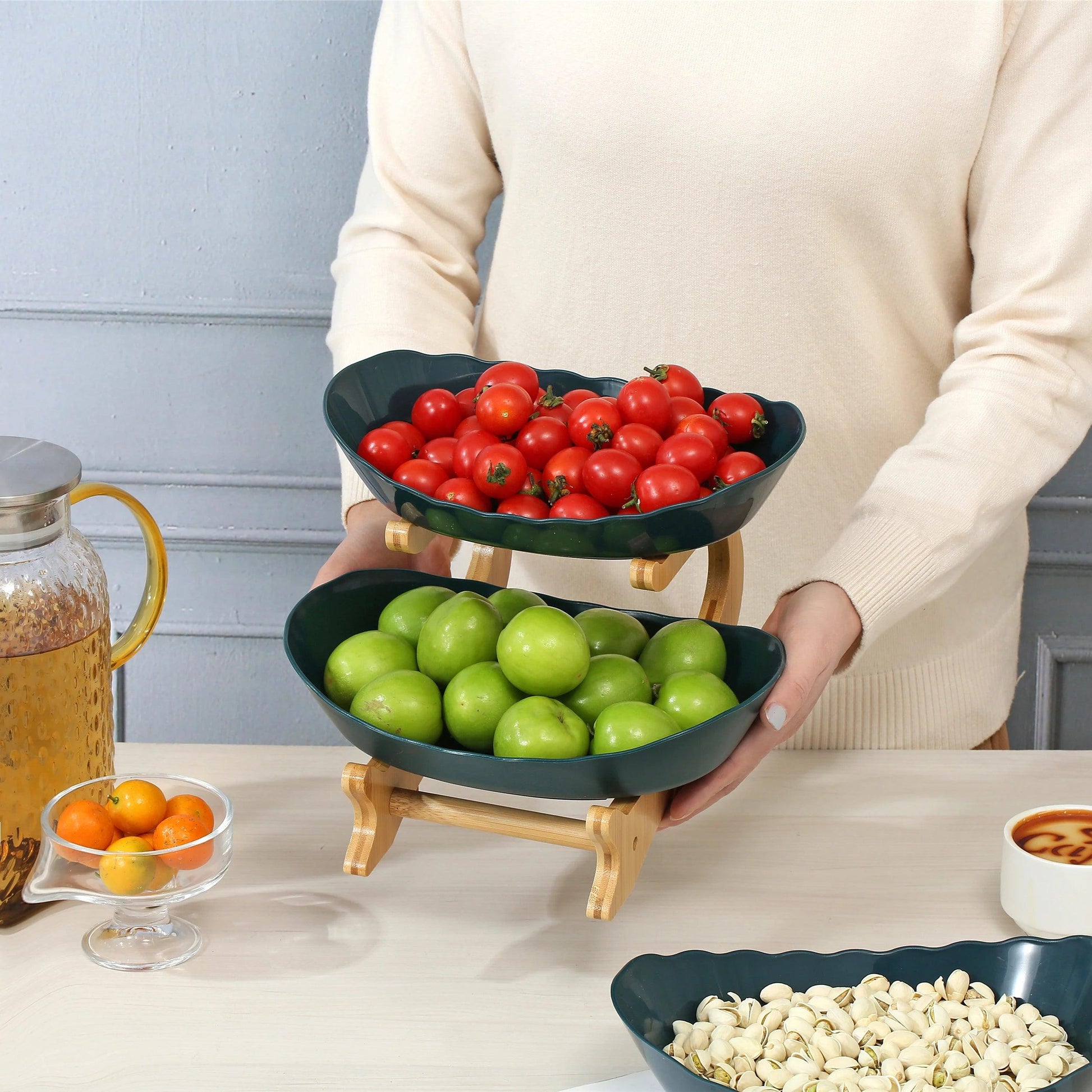 2/3 Layer Fruit Plate Home Living Room Plastic Snack Dish Creative Modern Dried Fruit Basket Candy Dish Cake Stand Salad Bowl - Okayhai