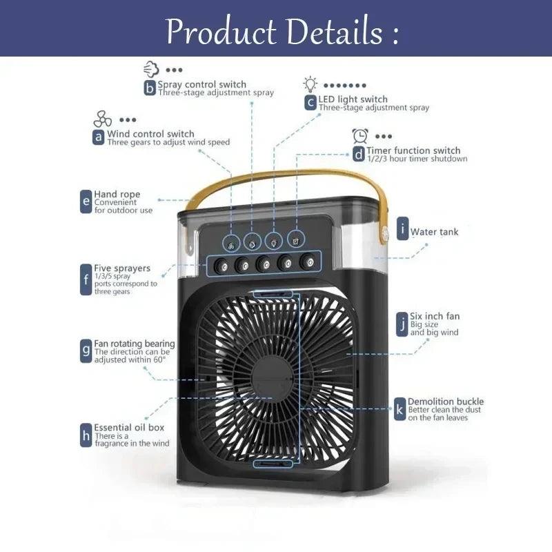 3 In 1 Portable Humidifier Fan Mini Air Conditioners USB Mini fan LED Night Light Water Mist Fun Air Cooler Humidifie For Home - Okayhai