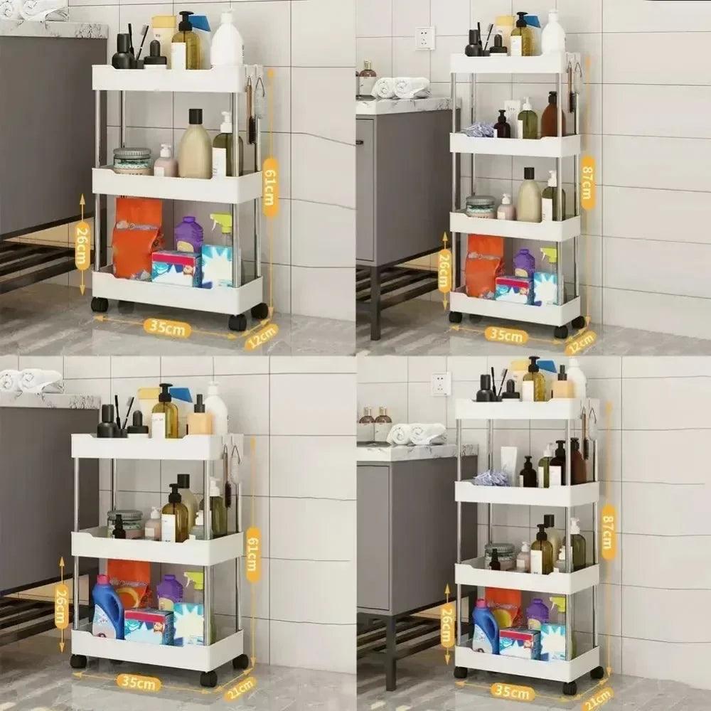 3/4 Layer Rolling Utility Cart, Bathroom Storage Rack With Wheels,Bathroom Storage Organizer, Multi - purpose Utility Cart - Okayhai
