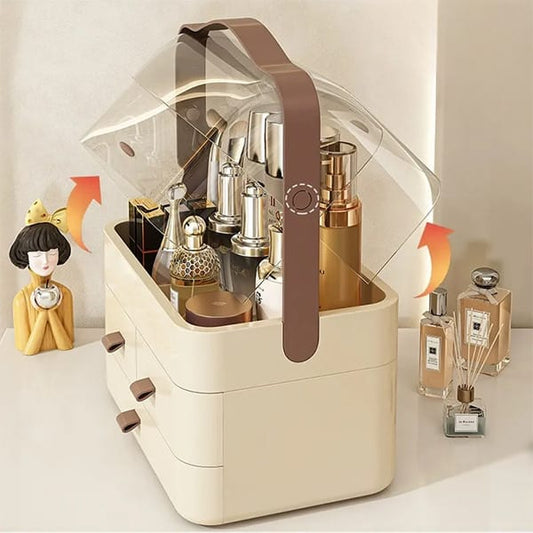 Cosmetic Storage and Organiser with 3 Drawer and Double Door Large Capacity with Portable Handle Okayhai
