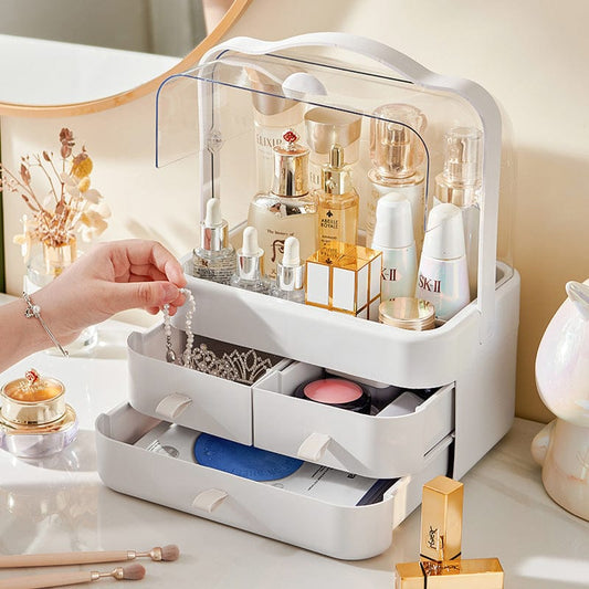 Cosmetic Storage and Organiser with 3 Drawer and Double Door Large Capacity with Portable Handle Okayhai