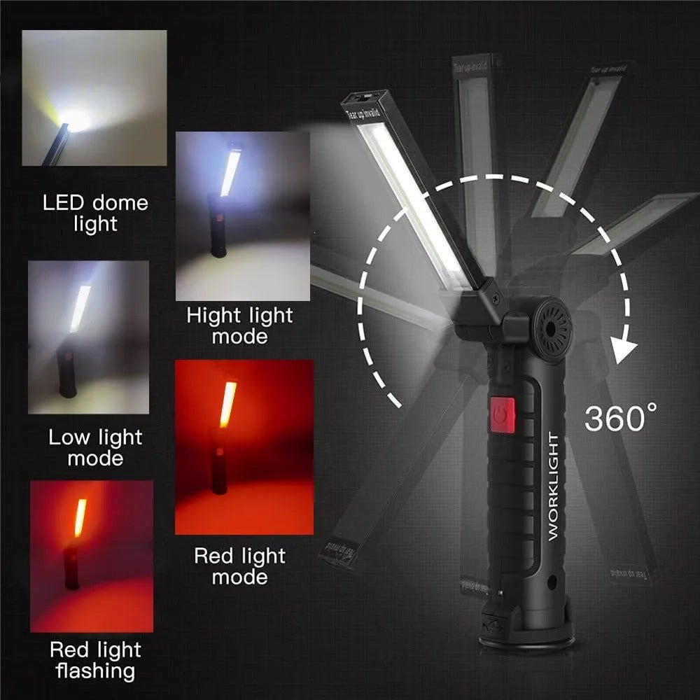 5 Mode Portable COB LED Flashlight USB Rechargeable with Magnetic Base and Pocket Holder camping torch - Okayhai