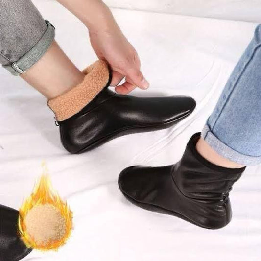 Black Leather Winter Socks - Lined Winter Collection Warm, Stylish and Durable Okayhai