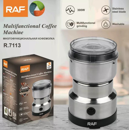 RAF silver coffee grinder masala grinder 4 blade heavy duty 300 watts electric for kitchen use Okayhai