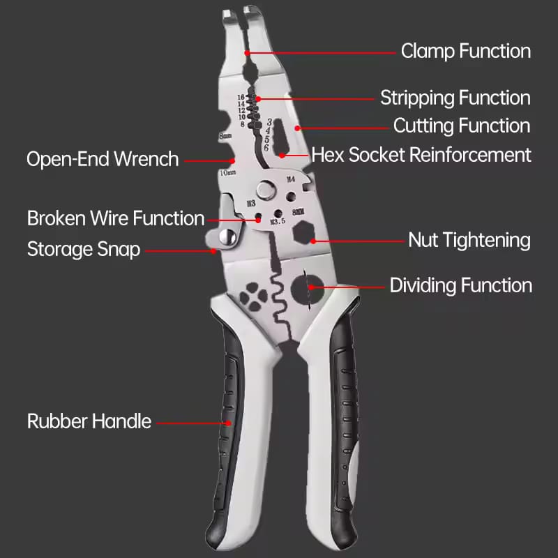 Multi-Function 9 in 1 Professional Elbow Wire Stripper Pliers Crimping Tool Okayhai