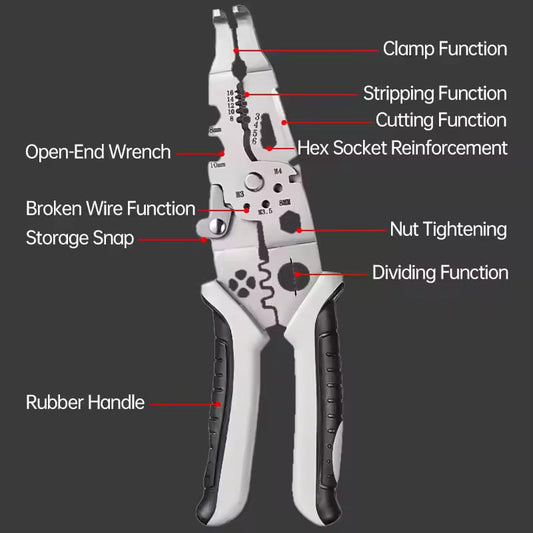 Multi-Function 9 in 1 Professional Elbow Wire Stripper Pliers Crimping Tool Okayhai