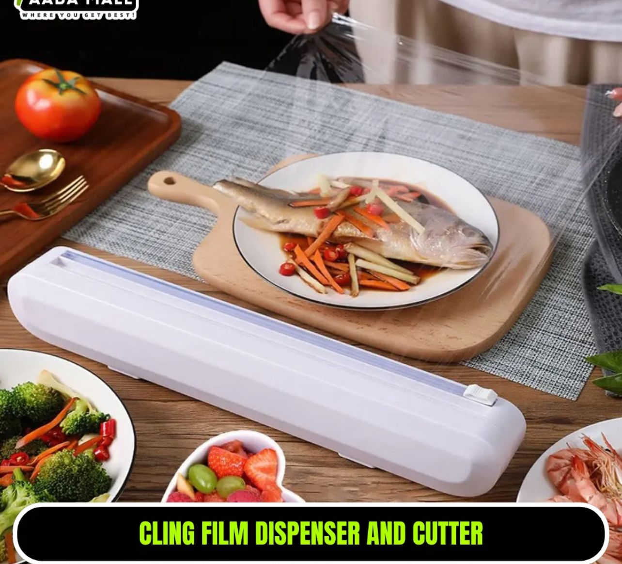 Plastic film cutter and dispenser Cling Film Dispenser easy to wrap and cut Slide Cutter, BPA Free Plastic body best quality best for Home and Kitchen Okayhai