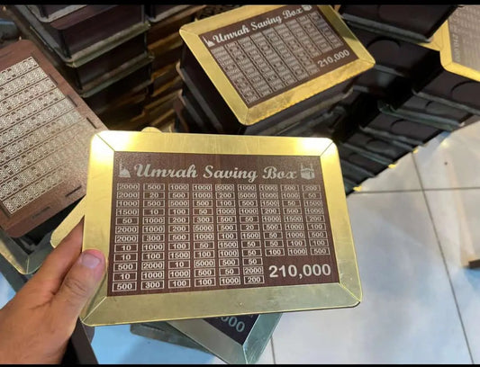 Wooden Umrah Saving Box – 280‑Day Halal Savings Plan Okayhai