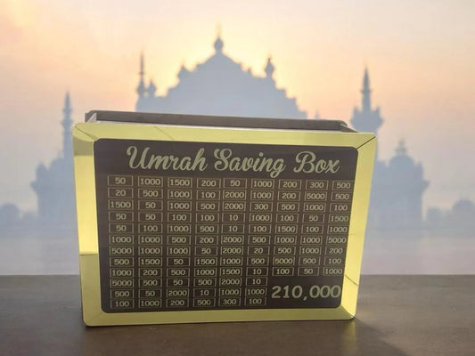 Wooden Umrah Saving Box – 280‑Day Halal Savings Plan Okayhai