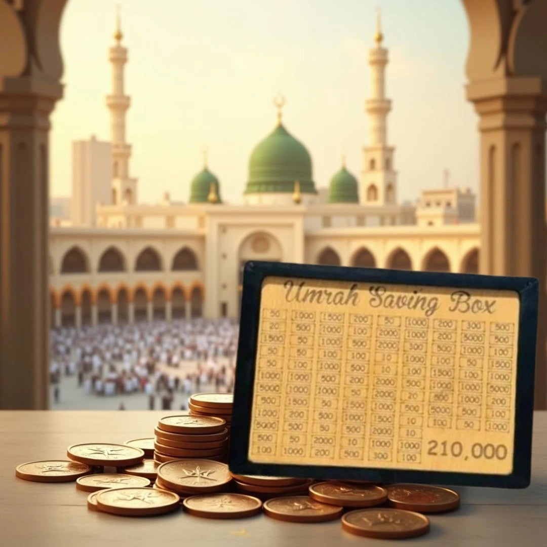 Wooden Umrah Saving Box – 280‑Day Halal Savings Plan Okayhai