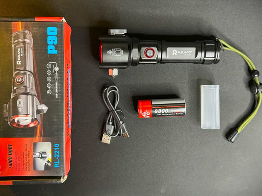 Hammer Torch Long Range Multifunction USB Rechargeable with Car Window Breaker for Emergency Travel and Hunting Okayhai