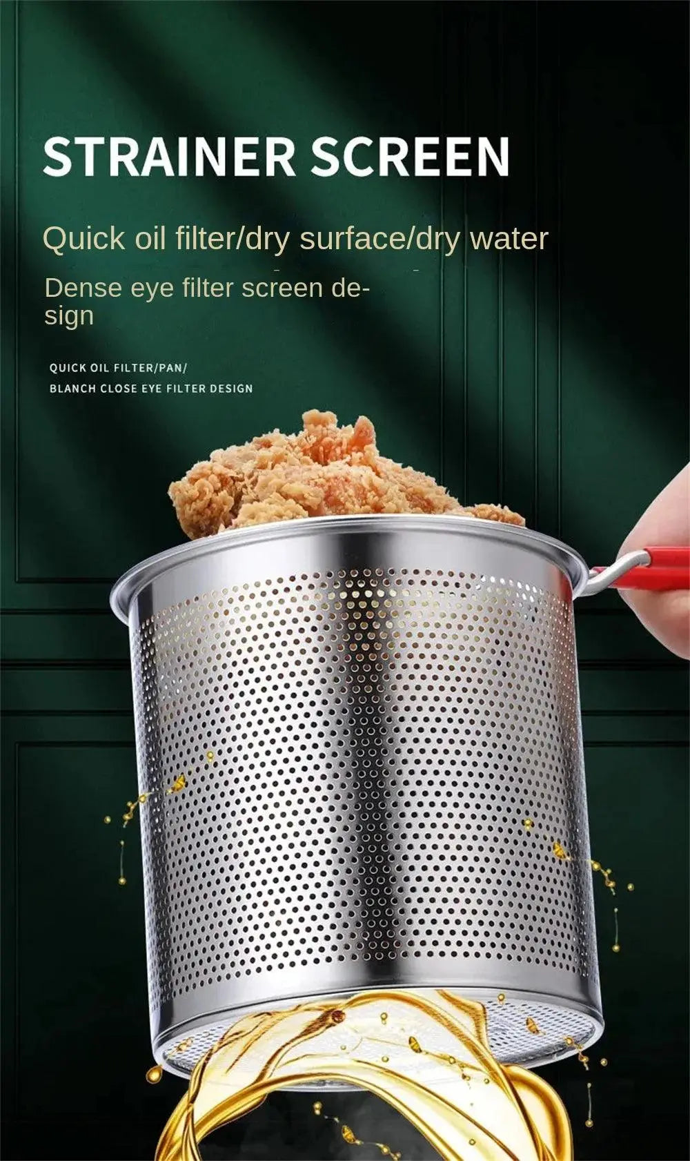 Deep Frying Pot 304 Stainless Steel Kitchen Fryer With Strainer Tempura Fryer Pan - Okayhai