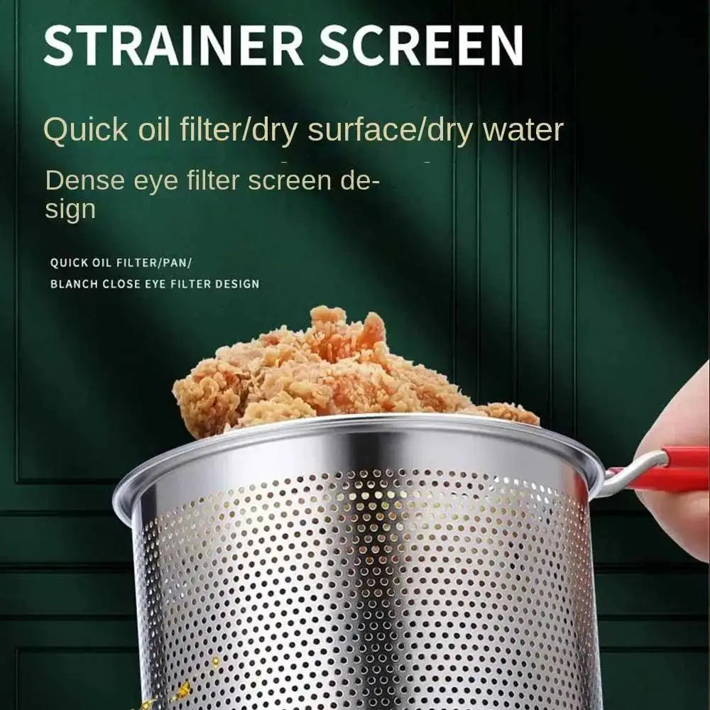 Deep Frying Pot 304 Stainless Steel Kitchen Fryer With Strainer Tempura Fryer Pan - Okayhai