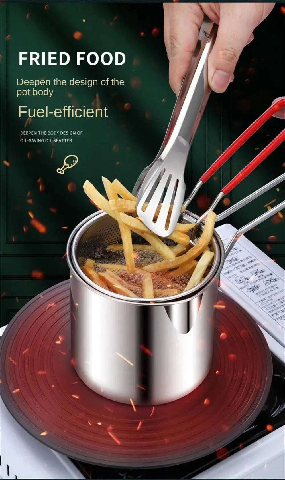 Deep Frying Pot 304 Stainless Steel Kitchen Fryer With Strainer Tempura Fryer Pan - Okayhai