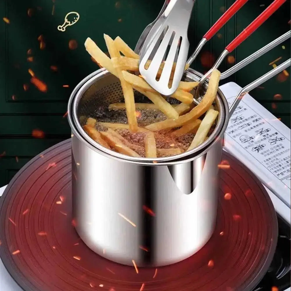 Deep Frying Pot 304 Stainless Steel Kitchen Fryer With Strainer Tempura Fryer Pan - Okayhai