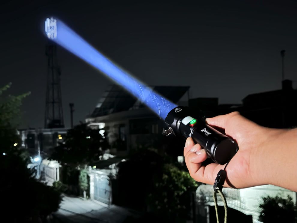 Hammer Torch Long Range Multifunction USB Rechargeable with Car Window Breaker for Emergency Travel and Hunting Okayhai