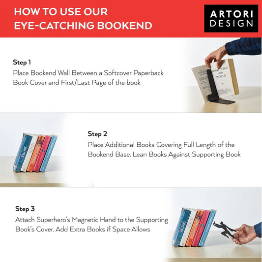 Superhero themed Bookend - Book Holder Shaped as a Superhero - Acrylic Black Book Accessories - Cool gift Okayhai