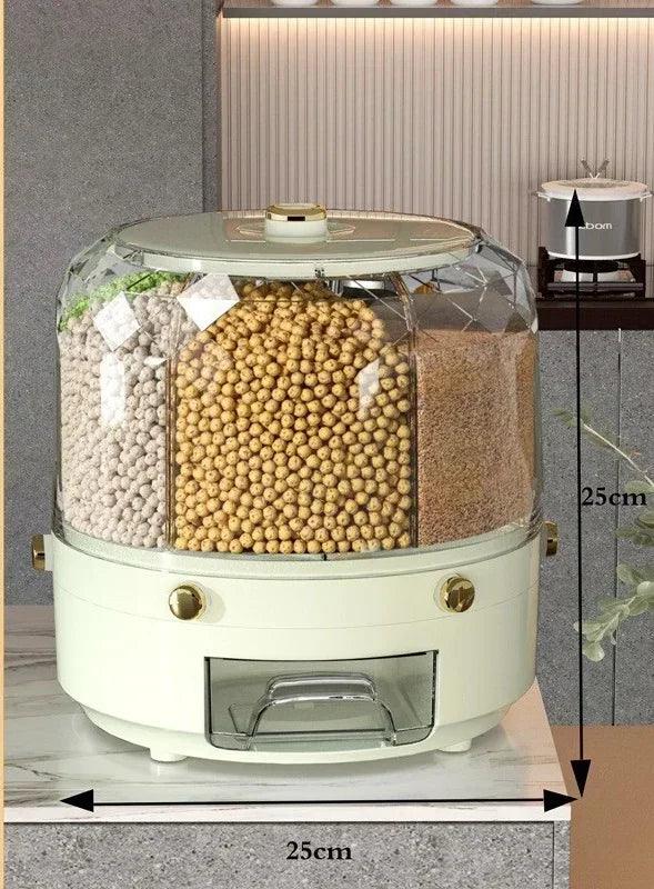 Kitchen Storage Box 360 Degree Rotating Rice Dispenser Sealed Dry Cereal Grain Bucket Dispenser Moisture - proof Food Container - Okayhai