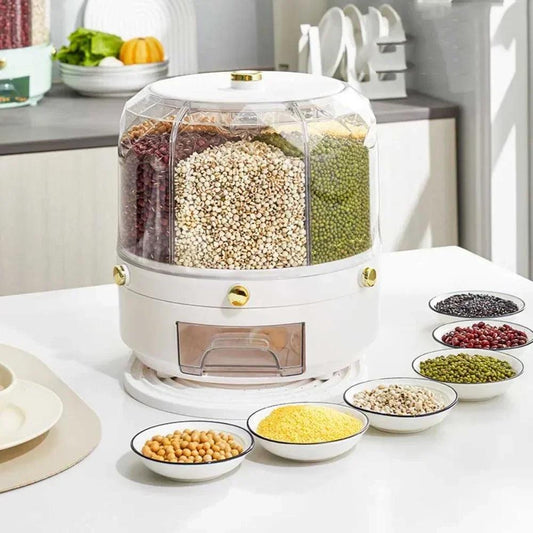 Kitchen Storage Box 360 Degree Rotating Rice Dispenser Sealed Dry Cereal Grain Bucket Dispenser Moisture - proof Food Container - Okayhai