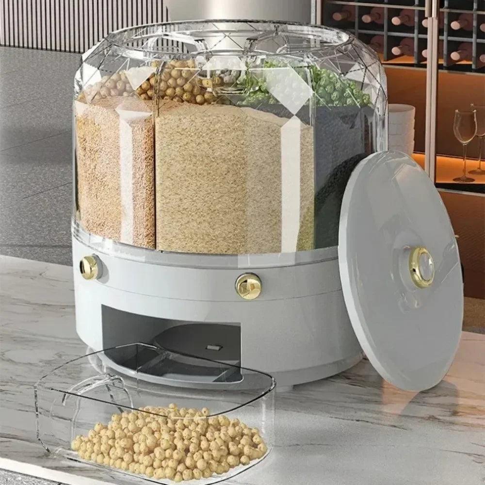 Kitchen Storage Box 360 Degree Rotating Rice Dispenser Sealed Dry Cereal Grain Bucket Dispenser Moisture - proof Food Container - Okayhai