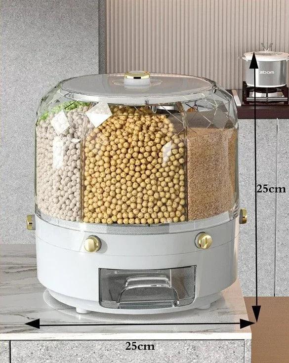 Kitchen Storage Box 360 Degree Rotating Rice Dispenser Sealed Dry Cereal Grain Bucket Dispenser Moisture - proof Food Container - Okayhai