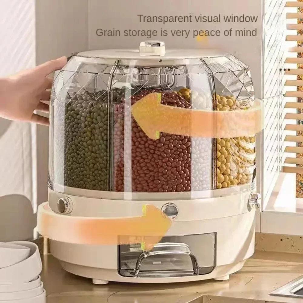 Kitchen Storage Box 360 Degree Rotating Rice Dispenser Sealed Dry Cereal Grain Bucket Dispenser Moisture - proof Food Container - Okayhai