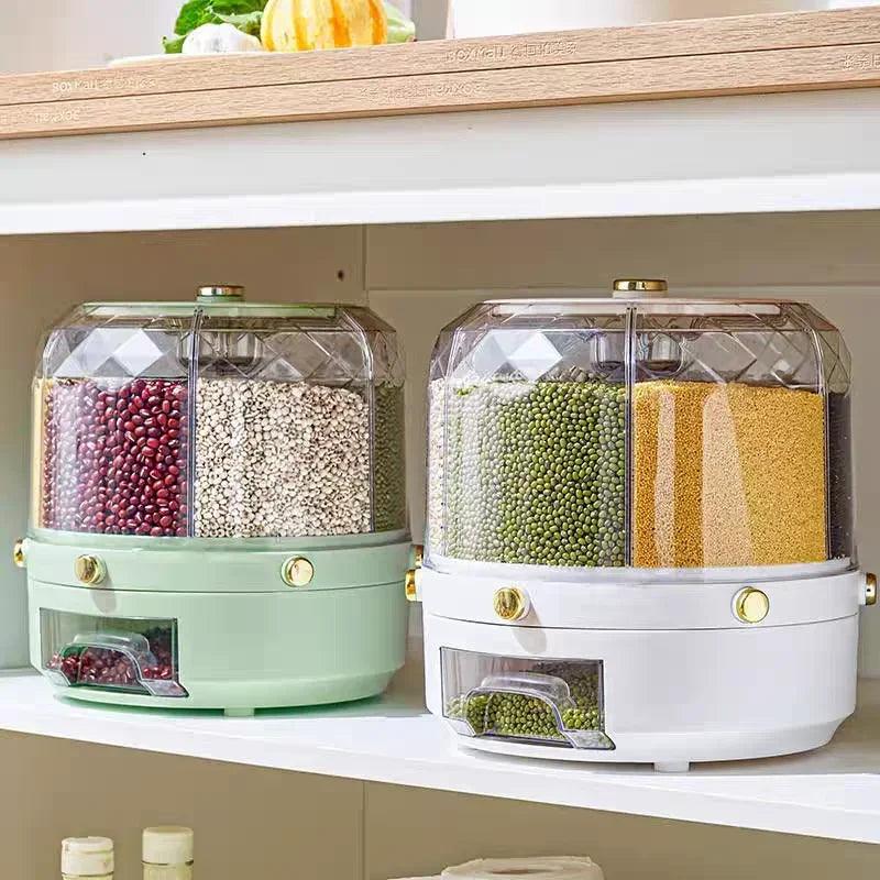 Kitchen Storage Box 360 Degree Rotating Rice Dispenser Sealed Dry Cereal Grain Bucket Dispenser Moisture - proof Food Container - Okayhai