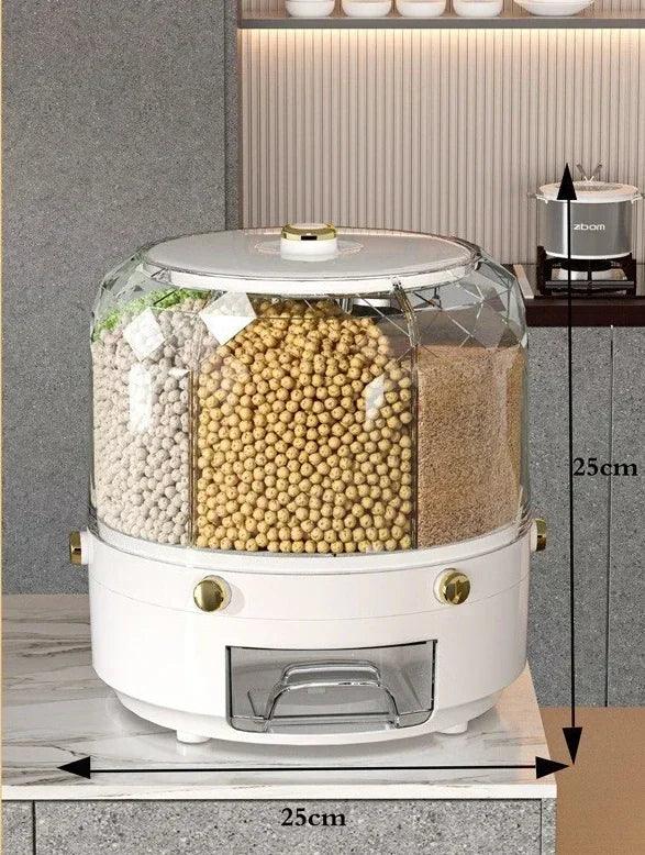 Kitchen Storage Box 360 Degree Rotating Rice Dispenser Sealed Dry Cereal Grain Bucket Dispenser Moisture - proof Food Container - Okayhai