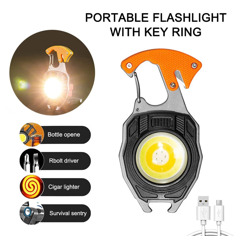 Portable Cob LED Flashlight Mini Work Light Outdoor Camping Climbing With Keychain Okayhai