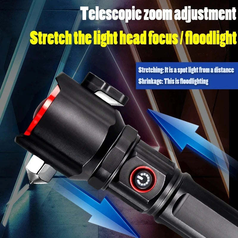 Hammer Torch Long Range Multifunction USB Rechargeable with Car Window Breaker for Emergency Travel and Hunting Okayhai