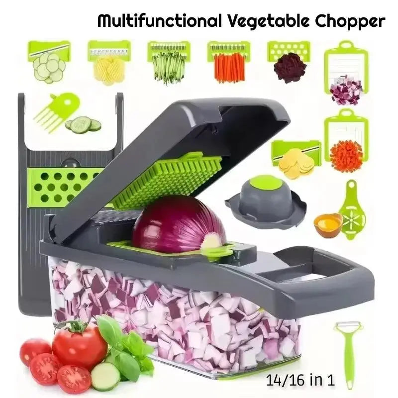 Multifunctional vegetable chopper 14/16 in one chopper handle food grate chopper kitchen vegetable slicer dicing machine cutting - Okayhai