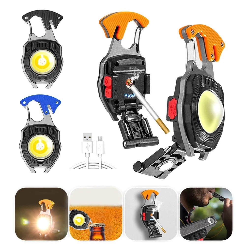 Portable Cob LED Flashlight Mini Work Light Outdoor Camping Climbing With Keychain - Okayhai