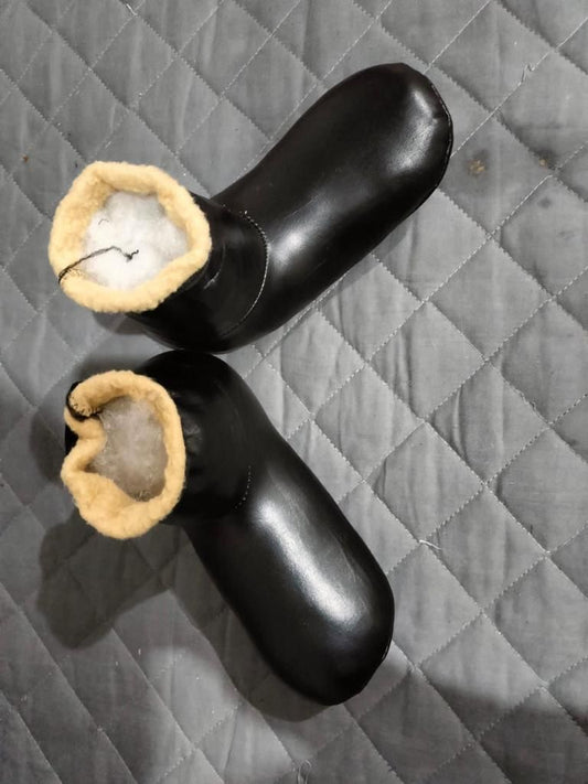 Black Leather Winter Socks - Lined Winter Collection Warm, Stylish and Durable Okayhai
