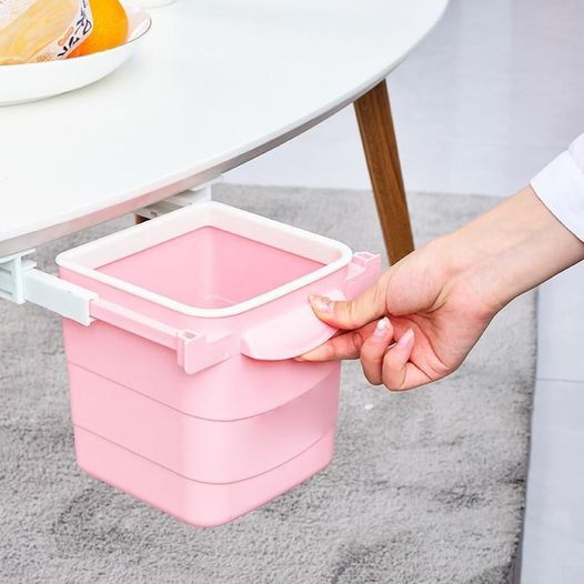 Mini under table dustbin Kitchen Dustbin Cabinet Table Hanging Mini Dustbin Plastic Trash Garbage Hidden Retractable Office Desk Adhesive Dustbin Okayhai